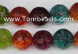 CKQ45 15.5 inches 14mm faceted round dyed crackle quartz beads