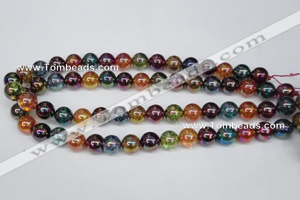 CKQ84 15.5 inches 12mm round AB-color dyed crackle quartz beads