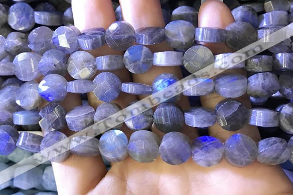 CLB1022 15.5 inches 10mm faceted coin labradorite gemstone beads