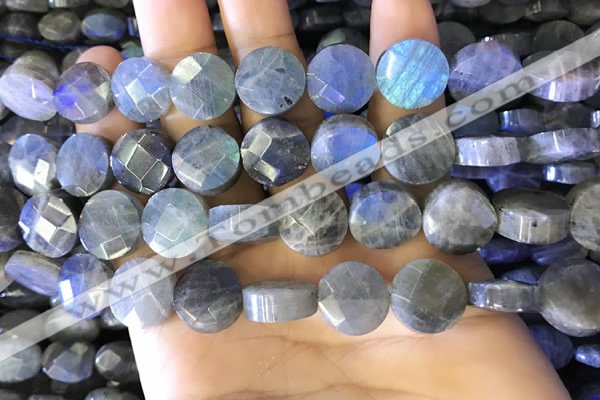 CLB1023 15.5 inches 12mm faceted coin labradorite gemstone beads