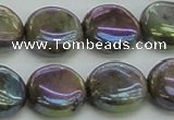 CLB636 15.5 inches 12mm flat round AB-color labradorite beads