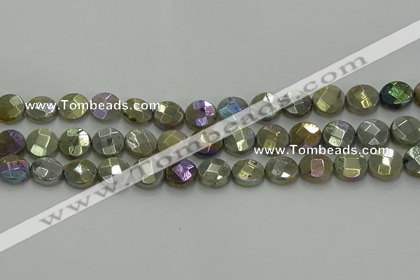 CLB678 15.5 inches 12mm faceted coin AB-color labradorite beads