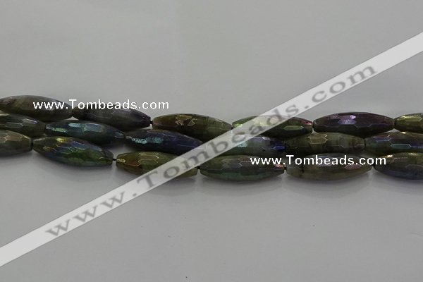 CLB789 15.5 inches 10*30mm faceted rice AB-color labradorite beads