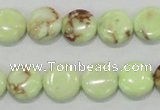 CLE49 15.5 inches 12mm flat round lemon turquoise beads wholesale