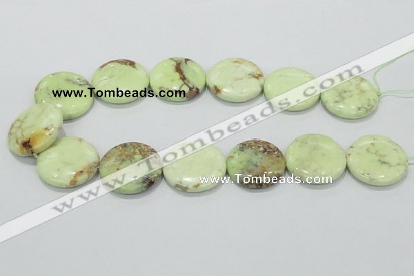 CLE50 15.5 inches 30mm flat round lemon turquoise  beads wholesale