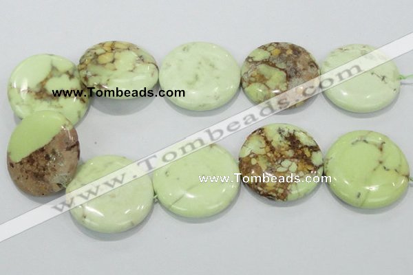 CLE51 15.5 inches 40mm flat round lemon turquoise  beads wholesale