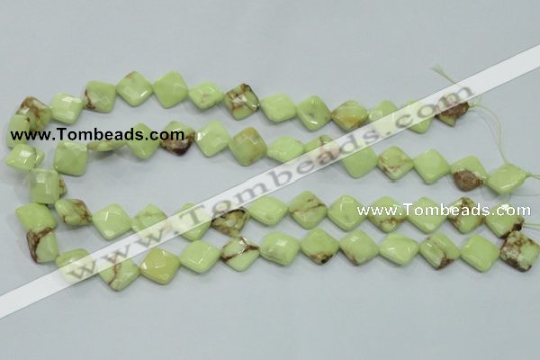 CLE68 15.5 inches 12*12mm faceted diamond lemon turquoise beads