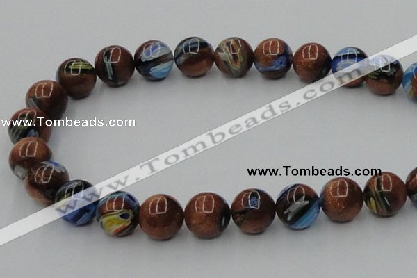 CLG542 16 inches 12mm round goldstone & lampwork glass beads