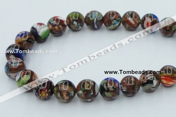 CLG543 16 inches 14mm round goldstone & lampwork glass beads