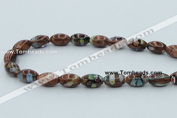 CLG546 16 inches 10*14mm rice goldstone & lampwork glass beads