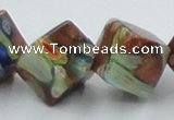 CLG548 16 inches 10*10mm cube goldstone & lampwork beads