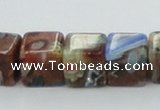 CLG549 16 inches 8*8mm cube goldstone & lampwork glass beads