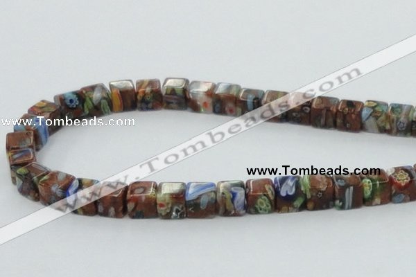 CLG549 16 inches 8*8mm cube goldstone & lampwork glass beads