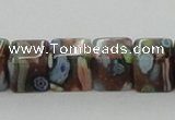 CLG550 16 inches 8*8mm cube goldstone & lampwork glass beads