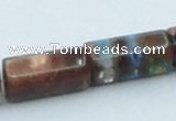 CLG551 16 inches 8*16mm faceted cylinder goldstone & lampwork beads