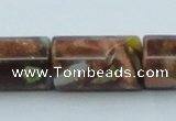 CLG552 16 inches 10*15mm faceted cylinder goldstone & lampwork beads