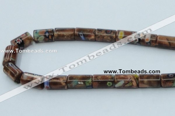 CLG552 16 inches 10*15mm faceted cylinder goldstone & lampwork beads