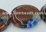 CLG555 16 inches 20mm flat round goldstone & lampwork glass beads