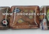 CLG557 16 inches 20*20mm square goldstone & lampwork glass beads