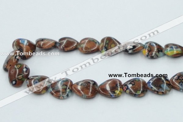 CLG558 16 inches 18*18mm heart goldstone & lampwork glass beads