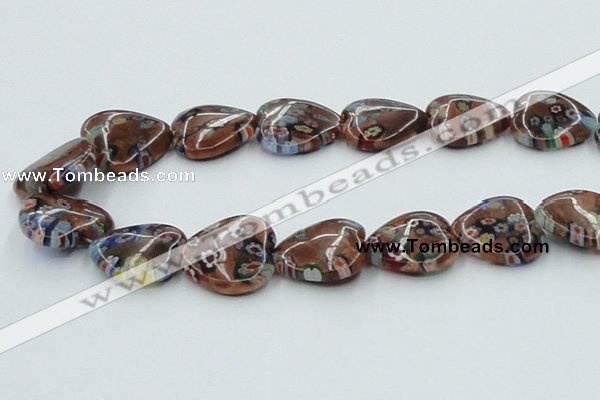 CLG559 16 inches 20*20mm heart goldstone & lampwork glass beads