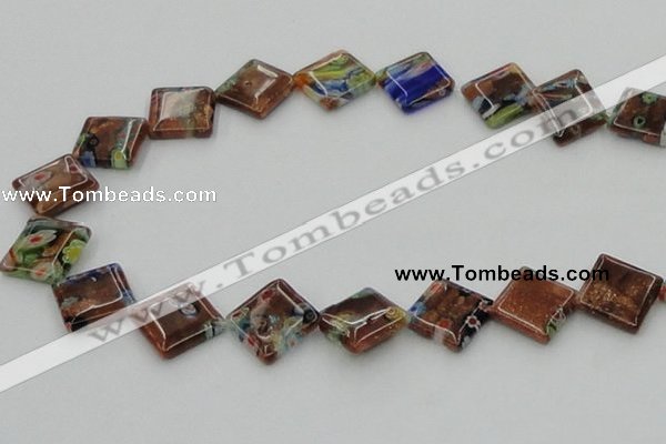 CLG560 16 inches 15*15mm diamond goldstone & lampwork glass beads