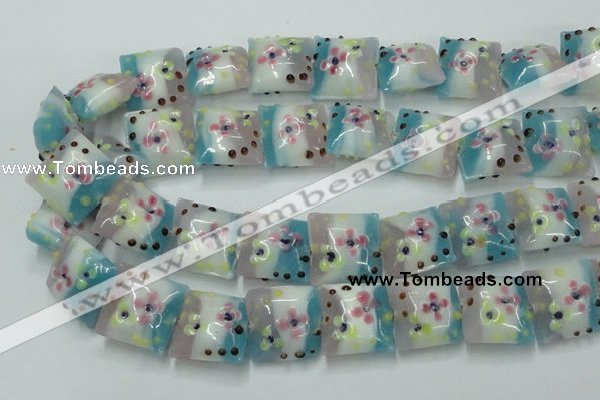 CLG809 15.5 inches 20*20mm square lampwork glass beads wholesale