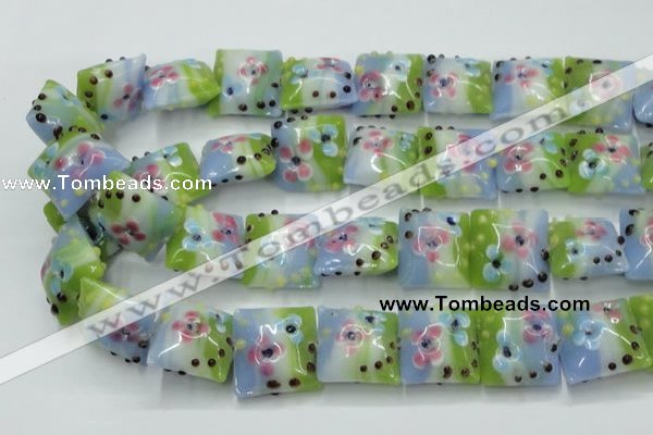 CLG811 15.5 inches 20*20mm square lampwork glass beads wholesale