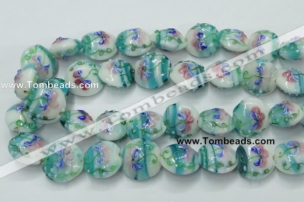 CLG819 15.5 inches 20mm flat round lampwork glass beads wholesale