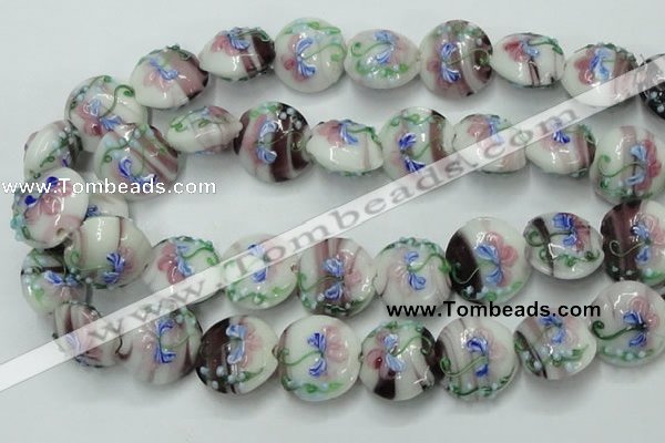 CLG820 15.5 inches 20mm flat round lampwork glass beads wholesale