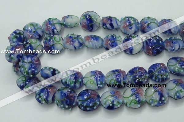 CLG822 15.5 inches 20mm flat round lampwork glass beads wholesale