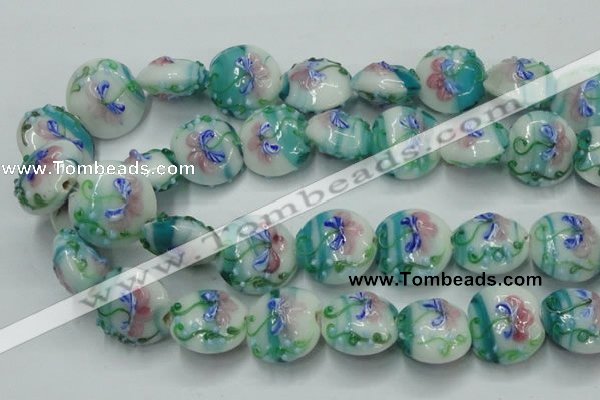 CLG824 15.5 inches 20mm flat round lampwork glass beads wholesale