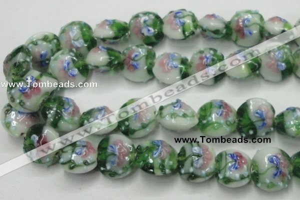 CLG825 15.5 inches 20mm flat round lampwork glass beads wholesale