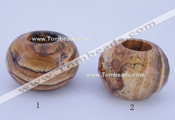 CLO27 19*30mm rondelle loose picture jasper gemstone beads wholesale