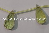 CLQ252 Top-drilled 10*20mm faceted teardrop natural lemon quartz beads