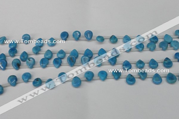 CLR448 Top drilled 8*10mm flat teardrop dyed larimar gemstone beads