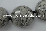 CLS09 15.5 inches 30mm faceted round large grey picture jasper beads