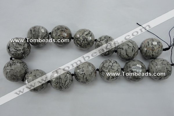 CLS09 15.5 inches 30mm faceted round large grey picture jasper beads