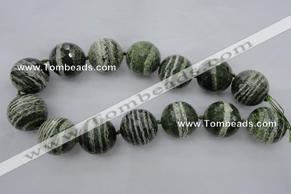 CLS11 15.5 inches 30mm faceted round large green silver line jasper beads