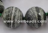 CLS112 15.5 inches 25mm faceted round large green silver line jasper beads