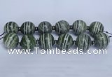 CLS254 7.5 inches 30mm round large green silver line jasper beads