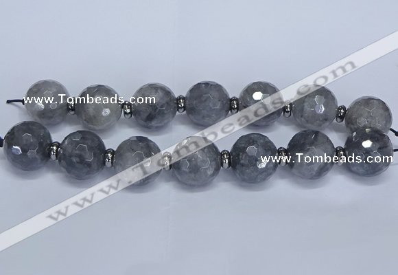 CLS301 7.5 inches 25mm faceted round large cloudy quartz beads