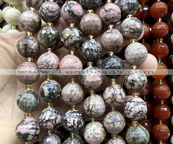 CLS447 15 inches 16mm faceted round rhodonite gemstone beads