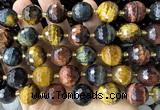 CLS450 15 inches 16mm faceted round colorful tiger eye beads