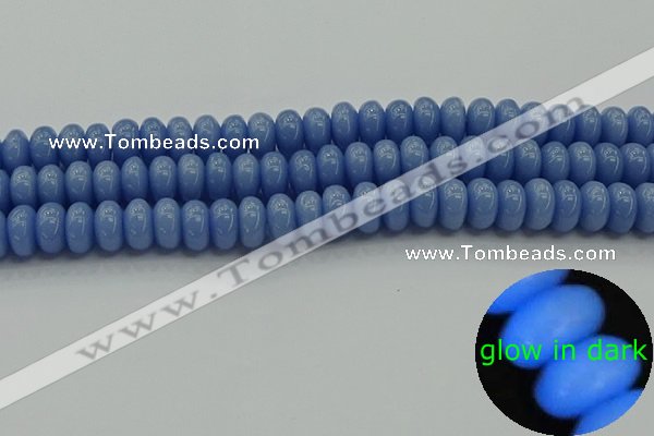 CLU122 15.5 inches 6*10mm rondelle blue luminous stone beads