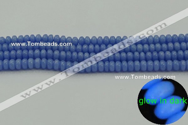 CLU125 15.5 inches 4*6mm rondelle blue luminous stone beads