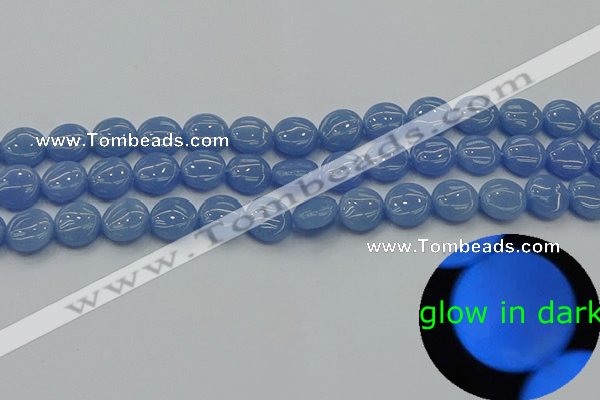 CLU131 15.5 inches 10mm flat round blue luminous stone beads