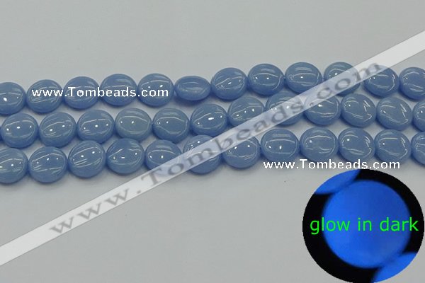 CLU132 15.5 inches 12mm flat round blue luminous stone beads