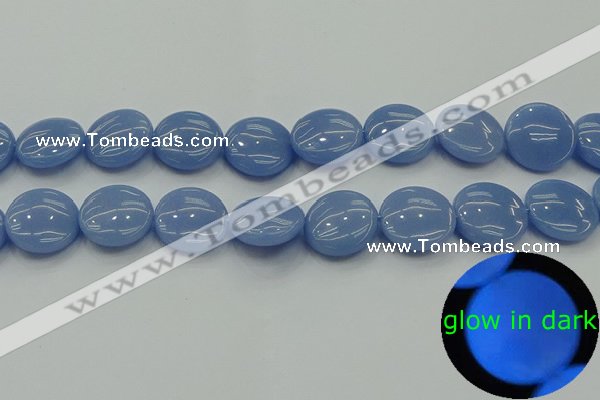 CLU135 15.5 inches 18mm flat round blue luminous stone beads