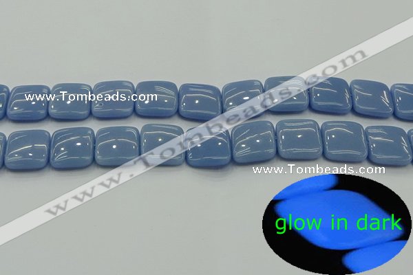 CLU154 15.5 inches 16*16mm square blue luminous stone beads